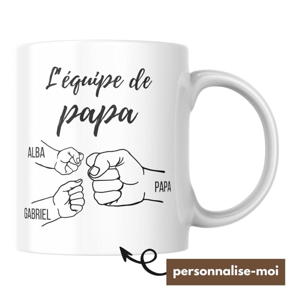 Mug papa personnalisable avec les mains de papa et les mains de ses enfants