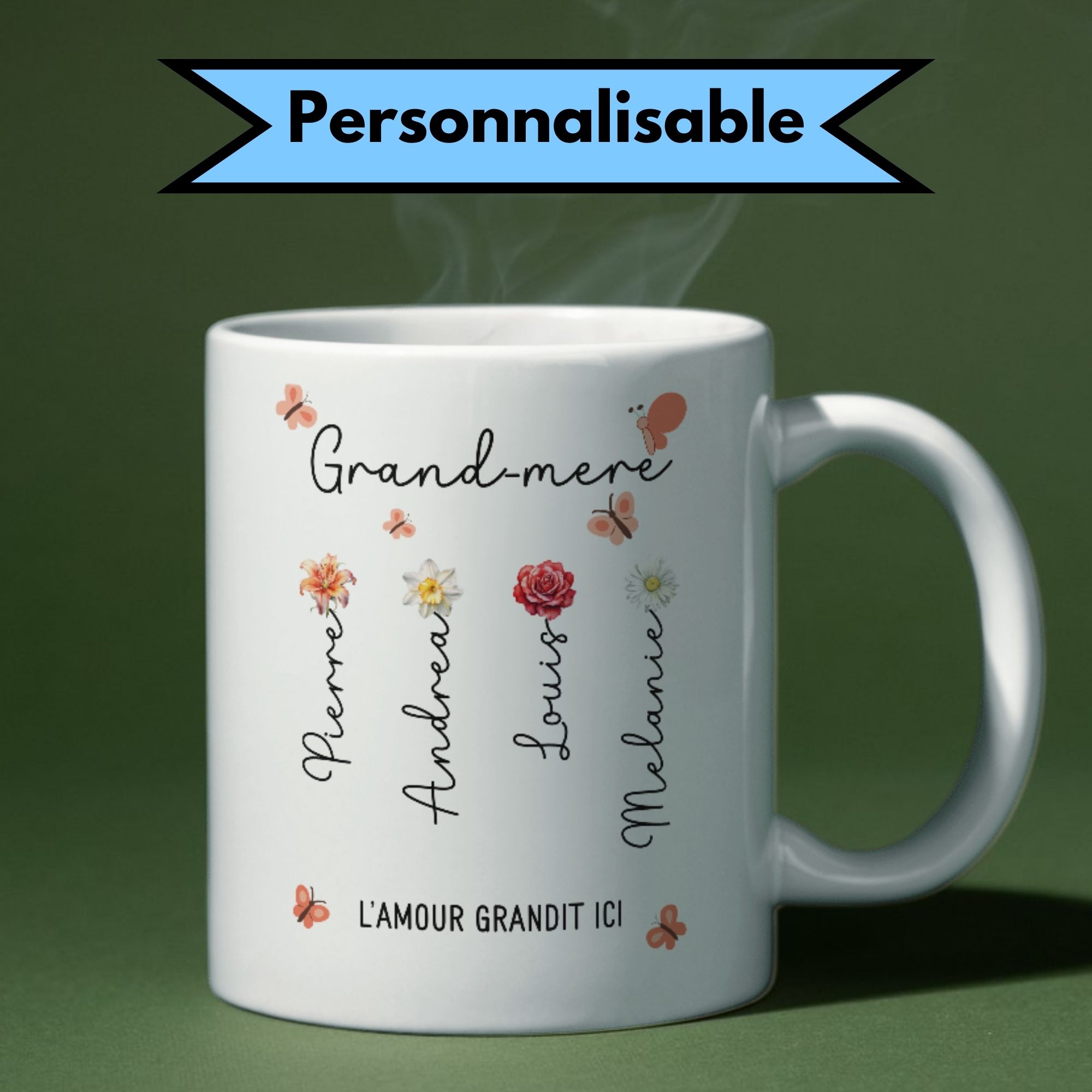 Mug Grand-Mère Fleur personnalisé 1 Mug Mamie Fleur