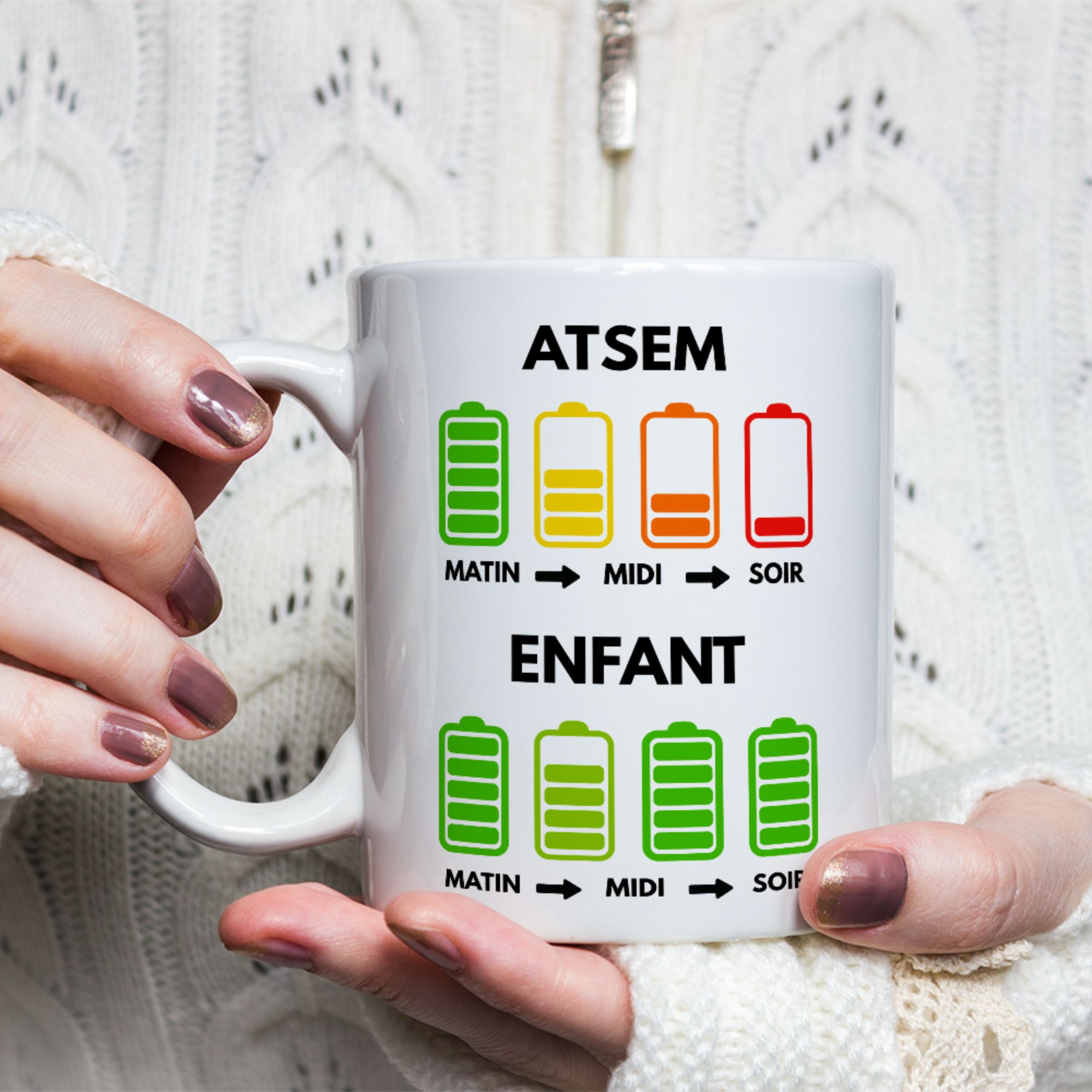 Mug ATSEM Humour – Niveau d’Énergie ATSEM vs Enfant 1 Mug ATSEM Humour – Niveau d’Énergie ATSEM vs Enfant