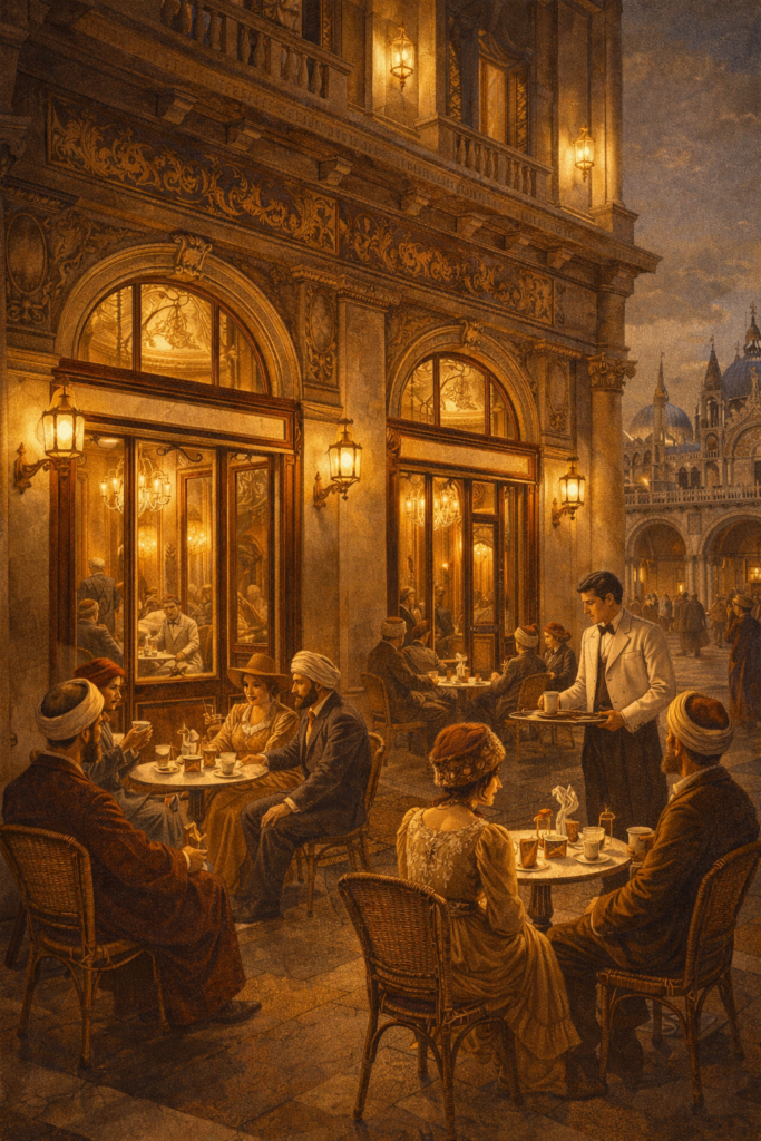 illustration patrimoniale inspirée du Caffè Florian à Venise,