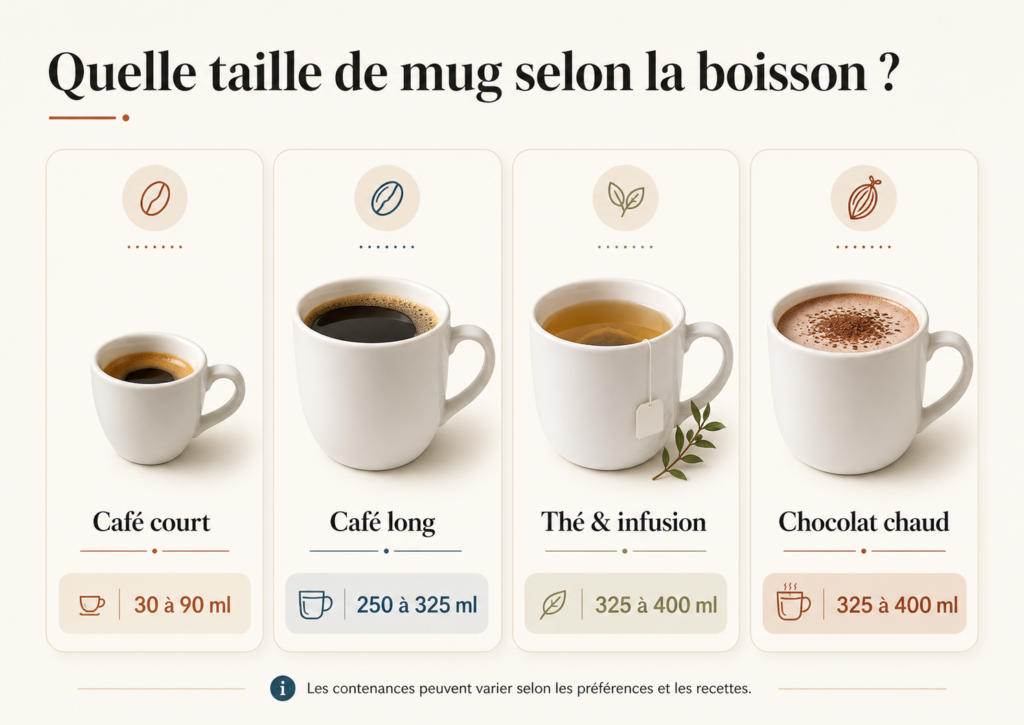 Taille mug en ml : contenance standard et guide pour choisir 5 Tableau des contenances de mugs en millilitres selon les usages
