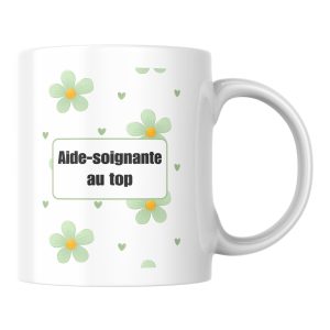 Mug fleuri Aide-soignante au top