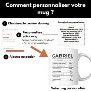 Comment personnaliser un mug collègue MugnJoy : choisir la couleur, saisir le texte personnalisé et ajouter le mug au panier