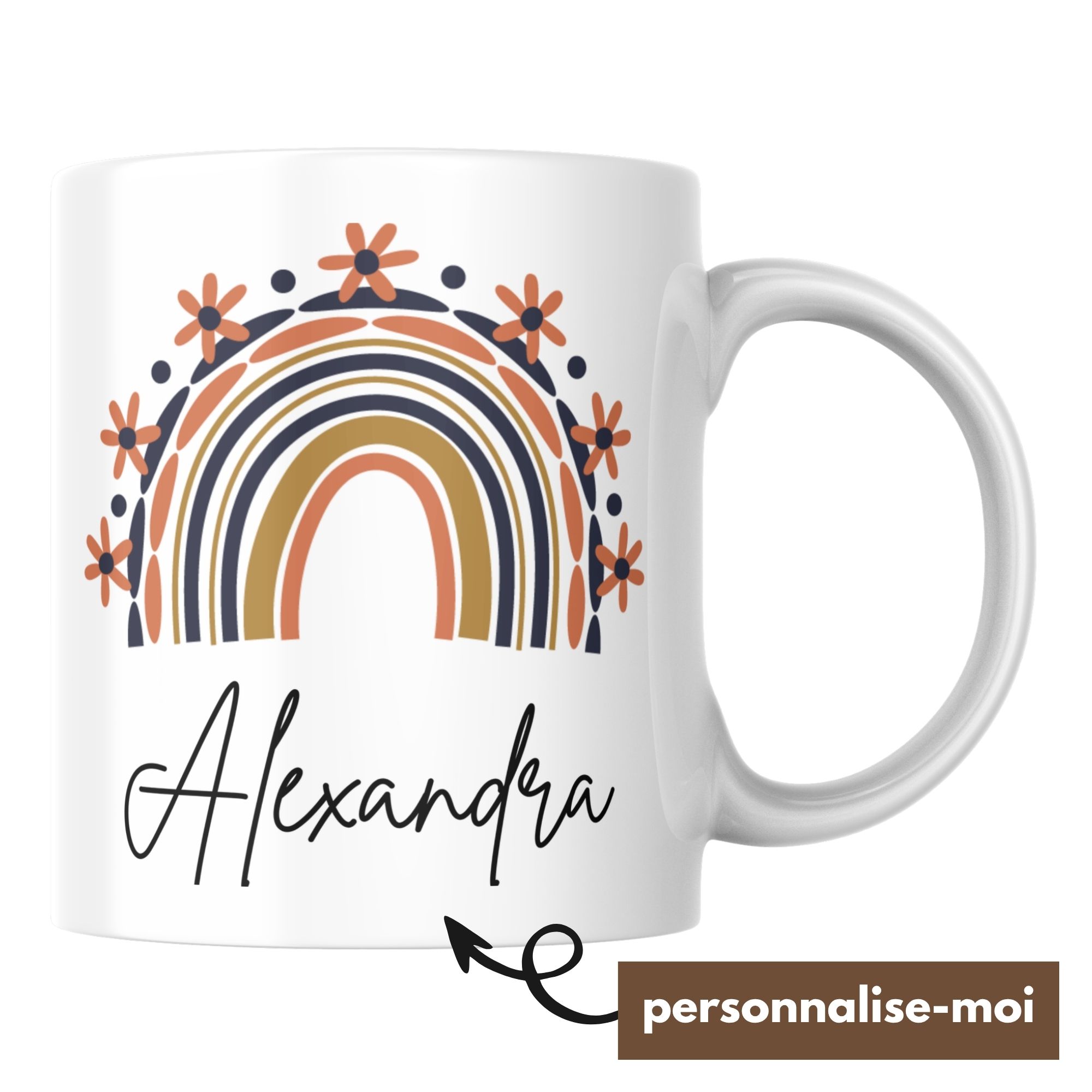 Mug Prénom Arc-en-Ciel Fleuri Personnalisé 1 Mug Prénom Arc-en-Ciel Fleuri Personnalisé